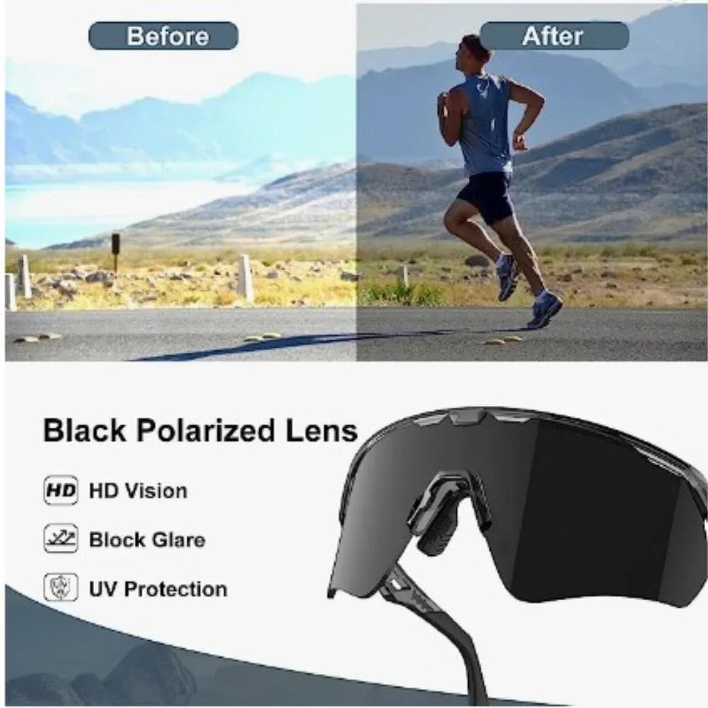 Unisex Polarized Sports Sunglasses w/ 3 Interchageable Lenses
